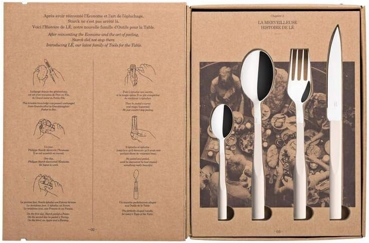 L’E Starck French Cutlery Set - 24 Piece Luxury Silverware Set for 6, Includes Forks, Spoons & Knives, Stainless Steel Flatware, Made in France, Dishwasher Safe - Pink