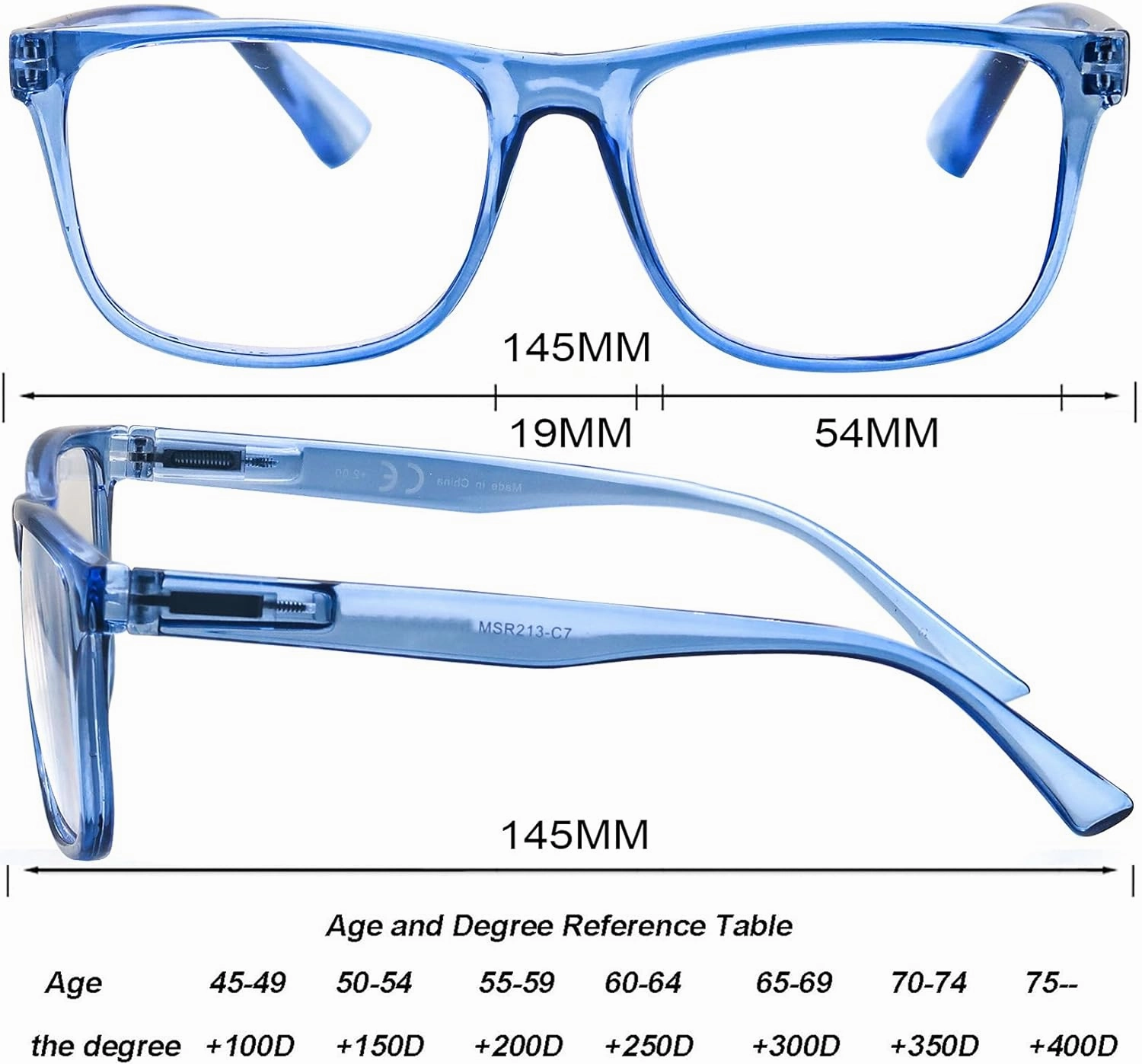 Large Reading Glasses Men  0.50 Oversized Wide Square Readers 4 Pack,Comfy Lightweight Cheaters for Big Head