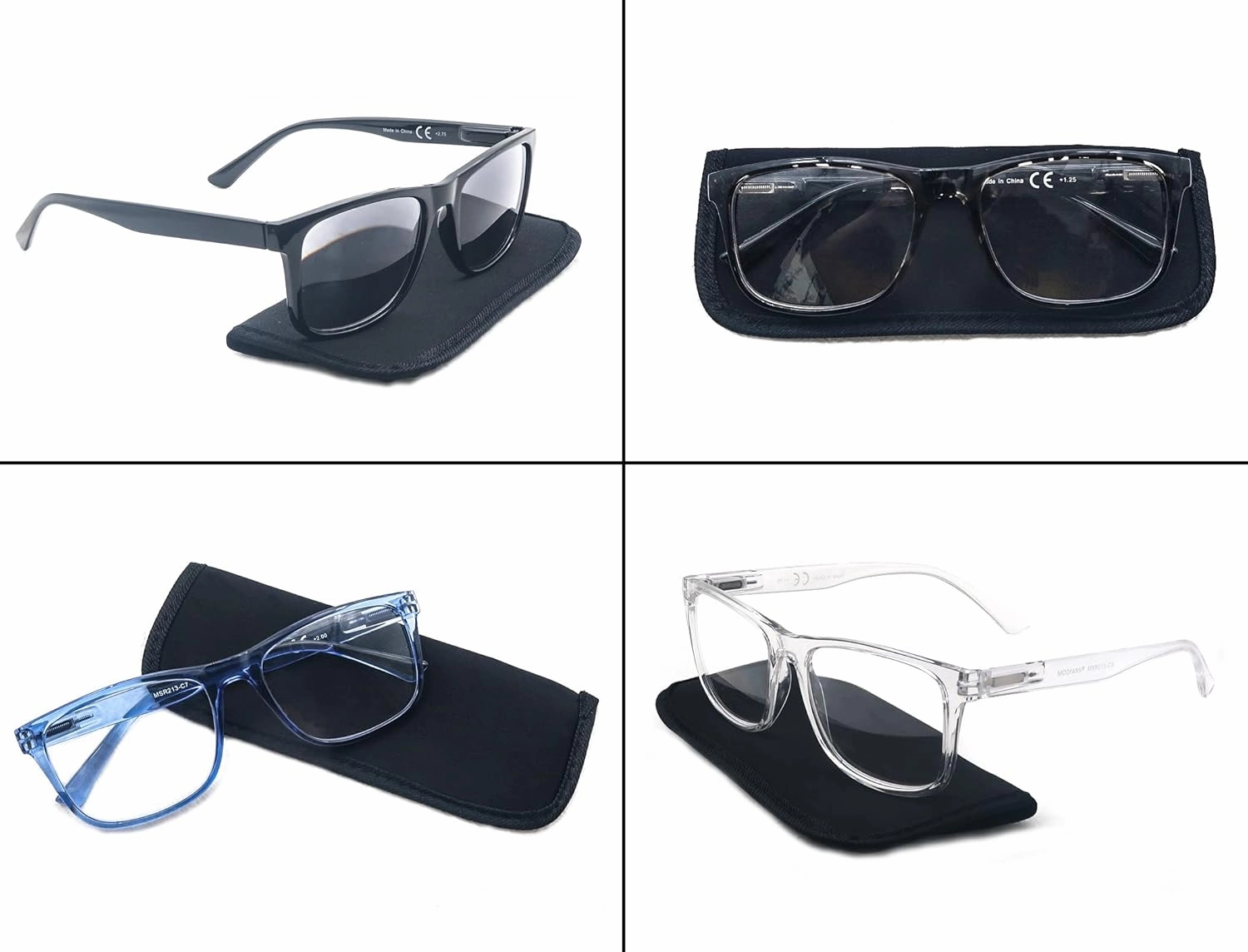Large Reading Glasses Men  0.50 Oversized Wide Square Readers 4 Pack,Comfy Lightweight Cheaters for Big Head