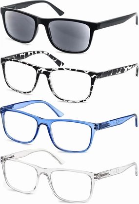 Large Reading Glasses Men  0.50 Oversized Wide Square Readers 4 Pack,Comfy Lightweight Cheaters for Big Head