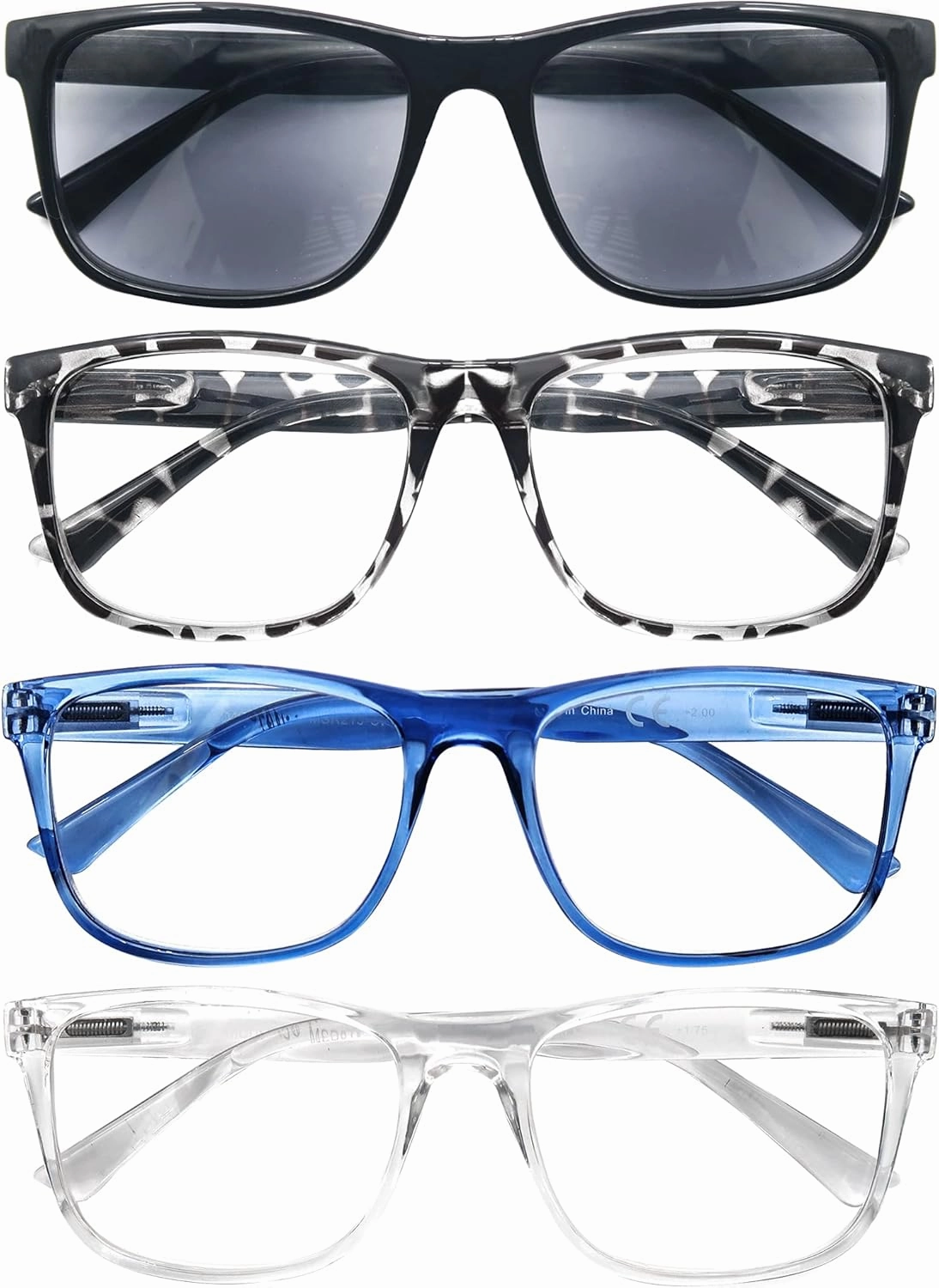 Large Reading Glasses Men  0.50 Oversized Wide Square Readers 4 Pack,Comfy Lightweight Cheaters for Big Head