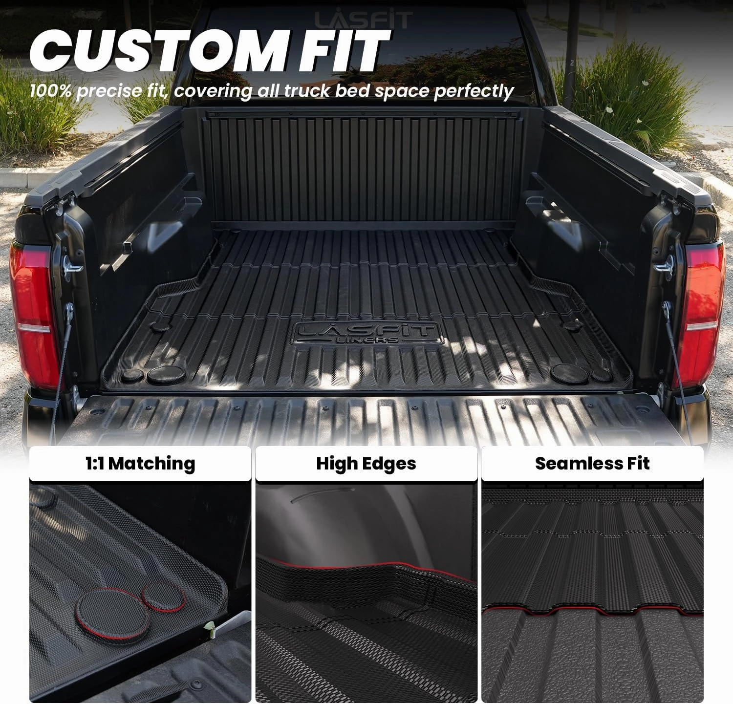LASFIT Bed Mat for Toyota Tacoma 2024 2025 Truck Bed (6ft,6'Bed), All Weather 6 ft Car Bed Liner for Toyota Tacoma Accessories, TPE Trunk Mat&Cargo Liner, Black