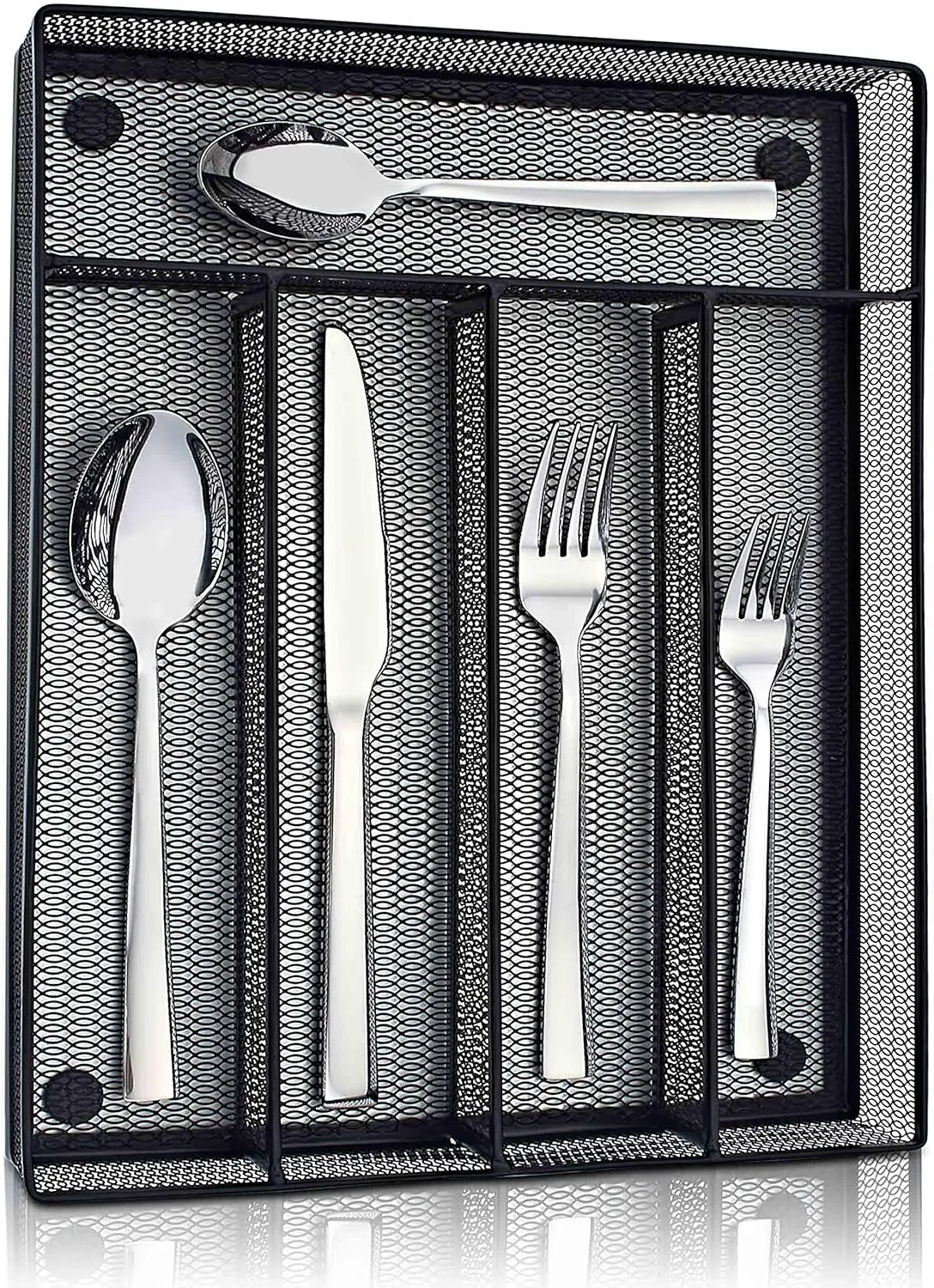LIANYU 60-Piece Silverware Flatware Set with Organizer Tray, Stainless Steel Square Cutlery Set for 12, Reusable Eating Utensils Tableware, Dishwasher Safe