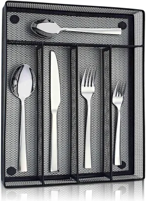 LIANYU 60-Piece Silverware Flatware Set with Organizer Tray, Stainless Steel Square Cutlery Set for 12, Reusable Eating Utensils Tableware, Dishwasher Safe