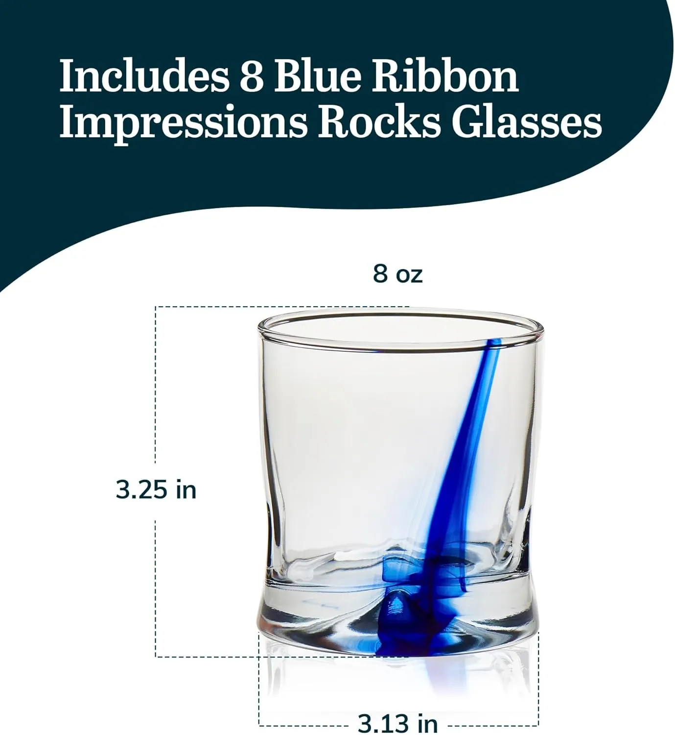 Libbey Blue Ribbon Impressions Rocks Glasses, 8-ounce, Set of 8