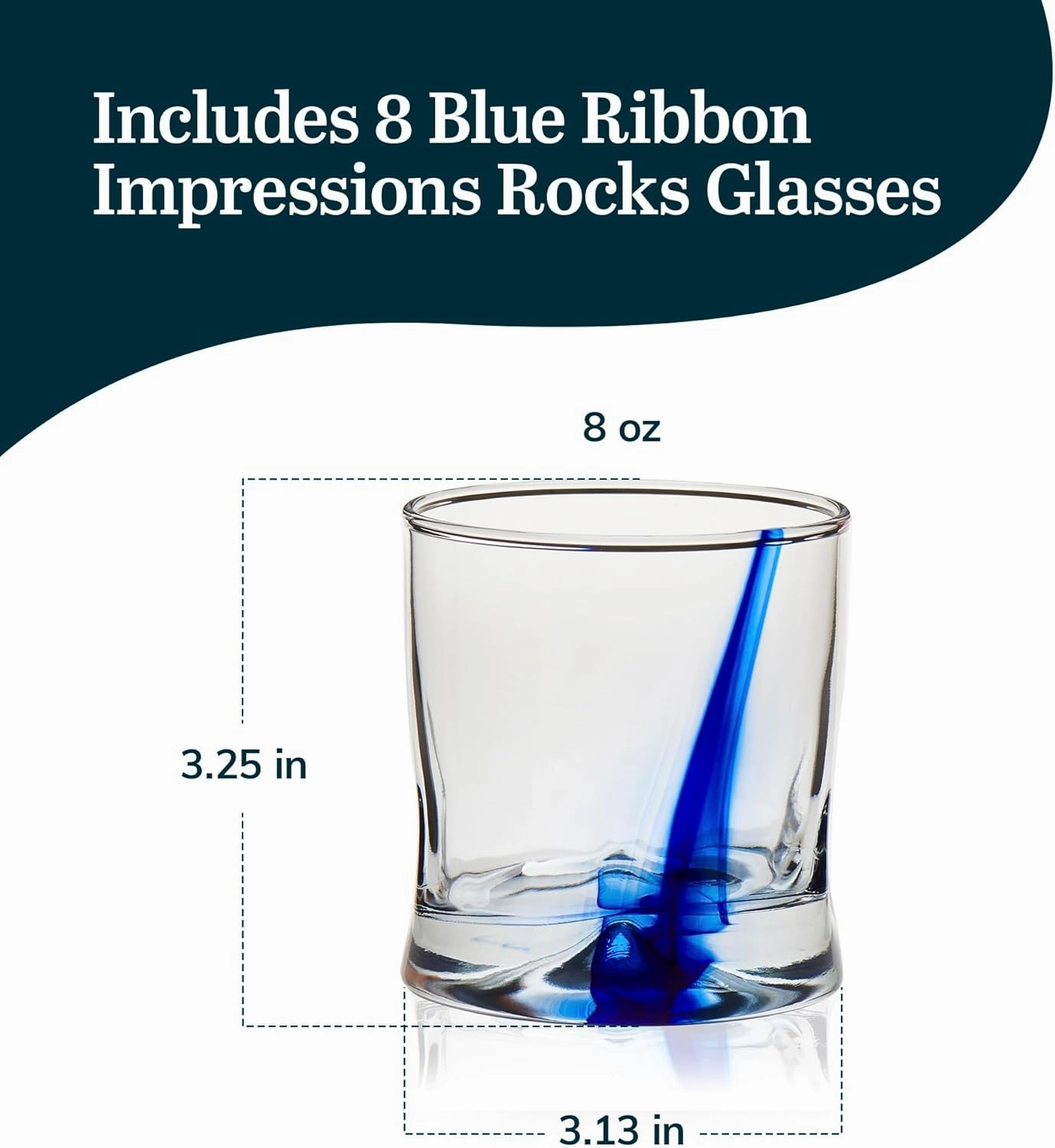 Libbey Blue Ribbon Impressions Rocks Glasses, 8-ounce, Set of 8