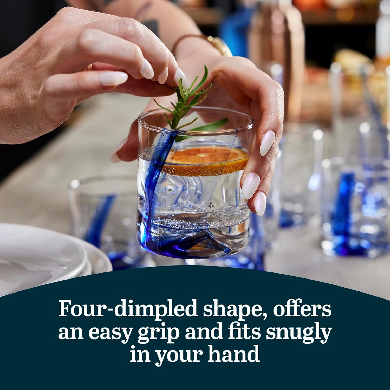 Libbey Blue Ribbon Impressions Rocks Glasses, 8-ounce, Set of 8