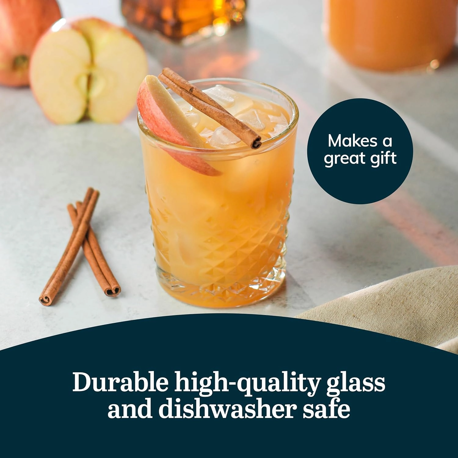 Libbey Carats Double Old Fashioned Glasses, 12 Oz Faceted Whiskey Drinking Glasses, Dishwasher Safe Rocks Glass Set for Spirits, Cocktails