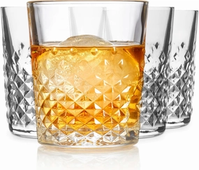 Libbey Carats Double Old Fashioned Glasses, 12 Oz Faceted Whiskey Drinking Glasses, Dishwasher Safe Rocks Glass Set for Spirits, Cocktails