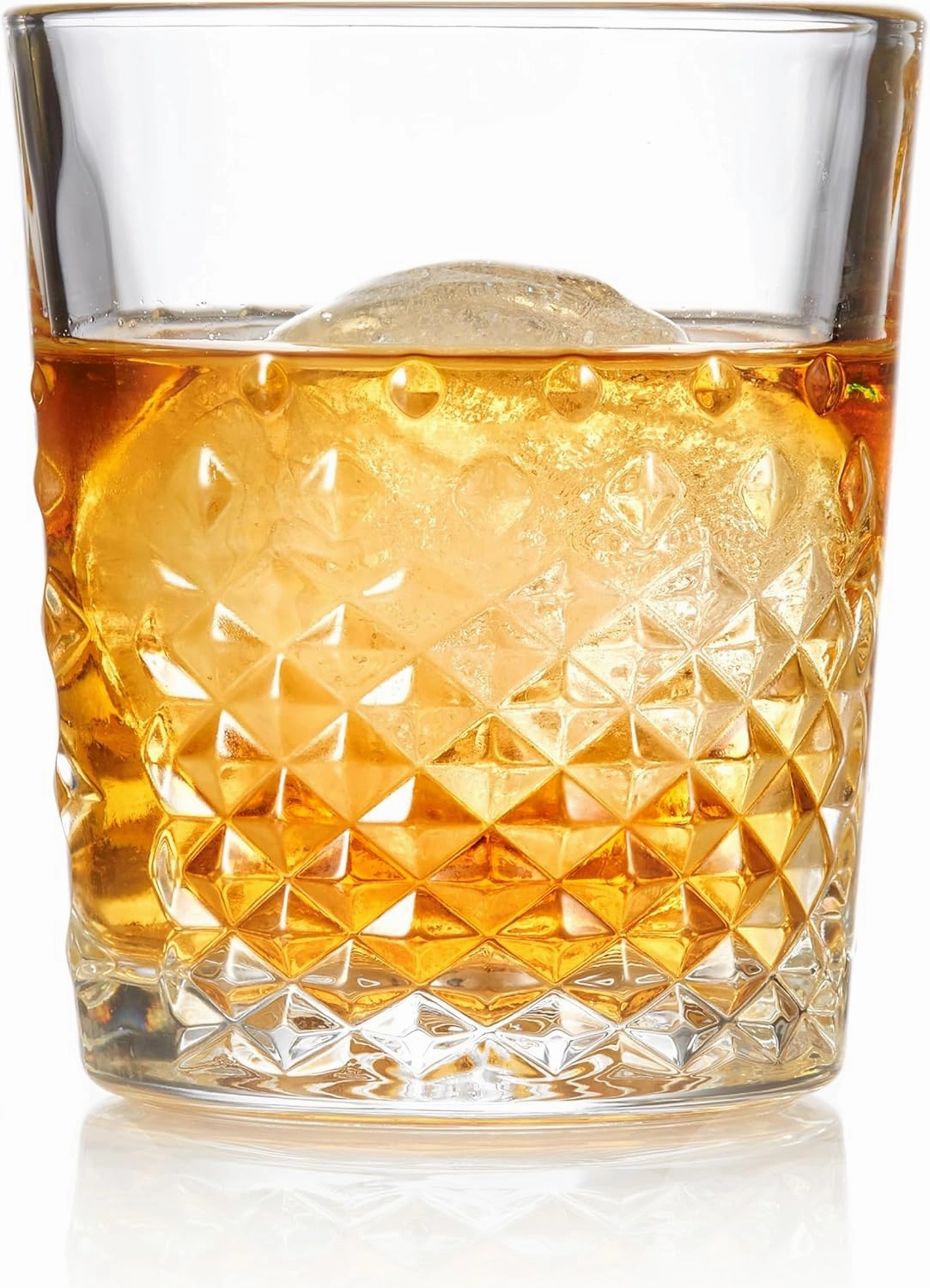 Libbey Carats Double Old Fashioned Glasses, 12 Oz Faceted Whiskey Drinking Glasses, Dishwasher Safe Rocks Glass Set for Spirits, Cocktails