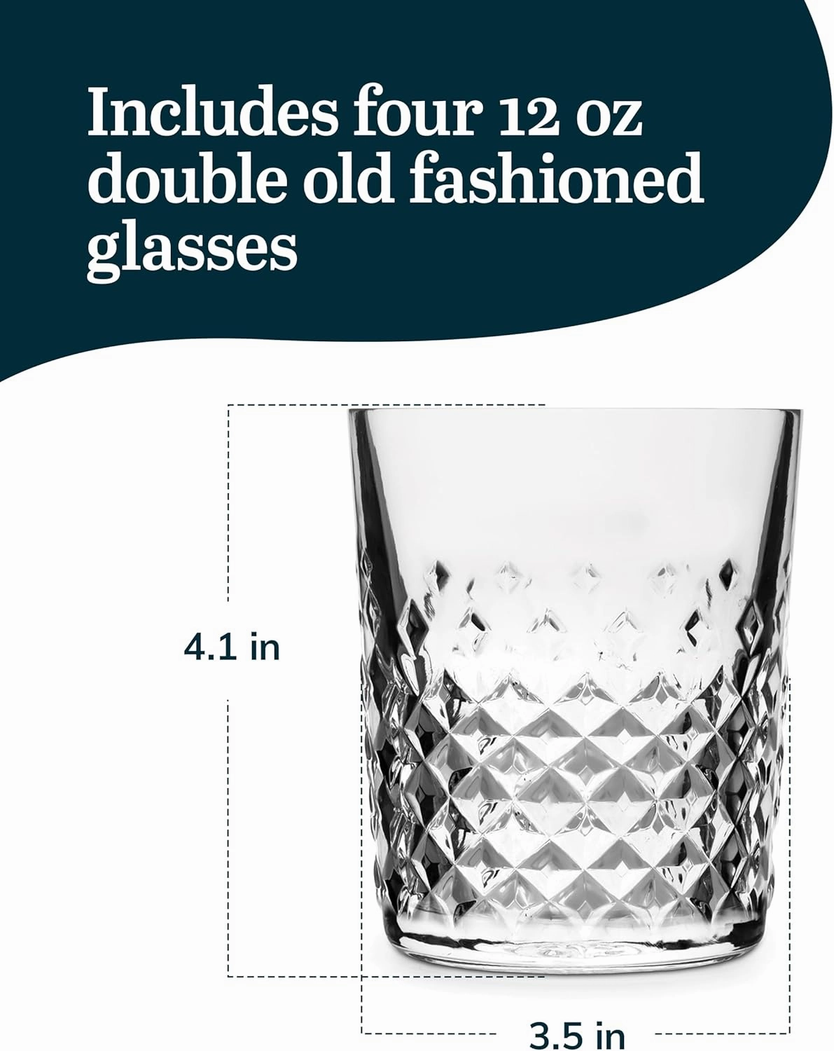 Libbey Carats Double Old Fashioned Glasses, 12 Oz Faceted Whiskey Drinking Glasses, Dishwasher Safe Rocks Glass Set for Spirits, Cocktails