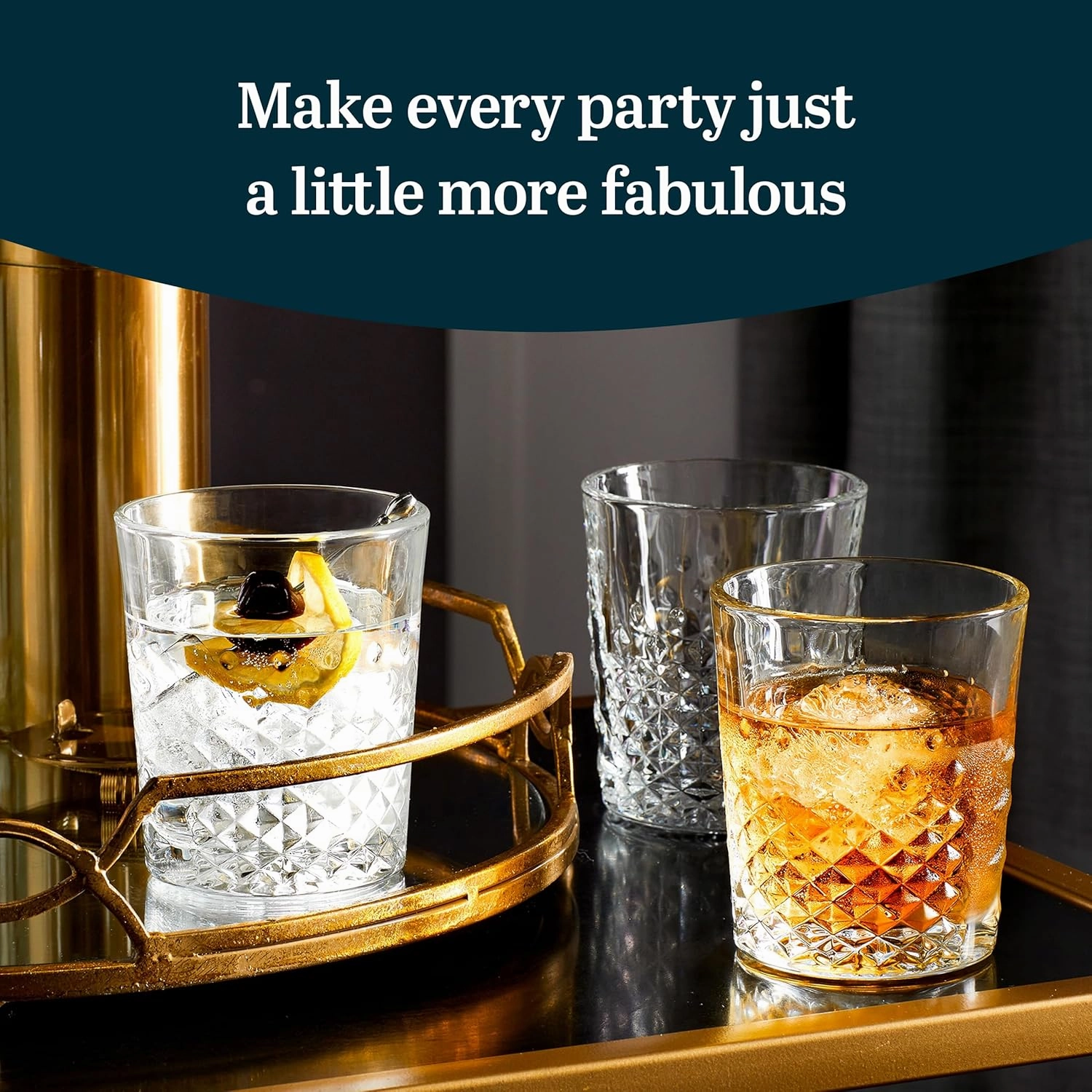 Libbey Carats Double Old Fashioned Glasses, 12 Oz Faceted Whiskey Drinking Glasses, Dishwasher Safe Rocks Glass Set for Spirits, Cocktails