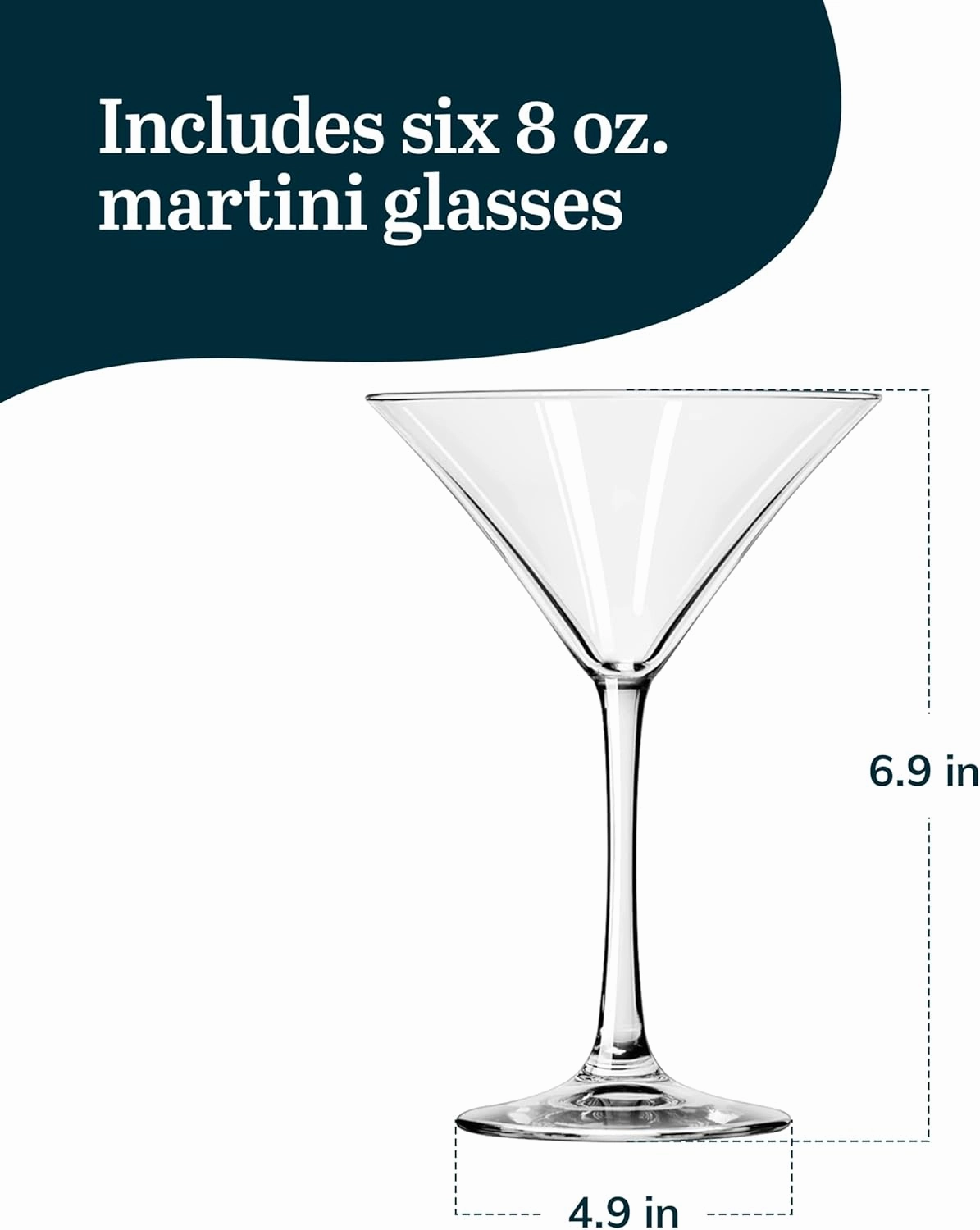 Libbey Entertaining Essentials Martini Glasses Set of 6, Dishwasher Safe Martini Set, Tall Stem Martini Glasses for Parties and More