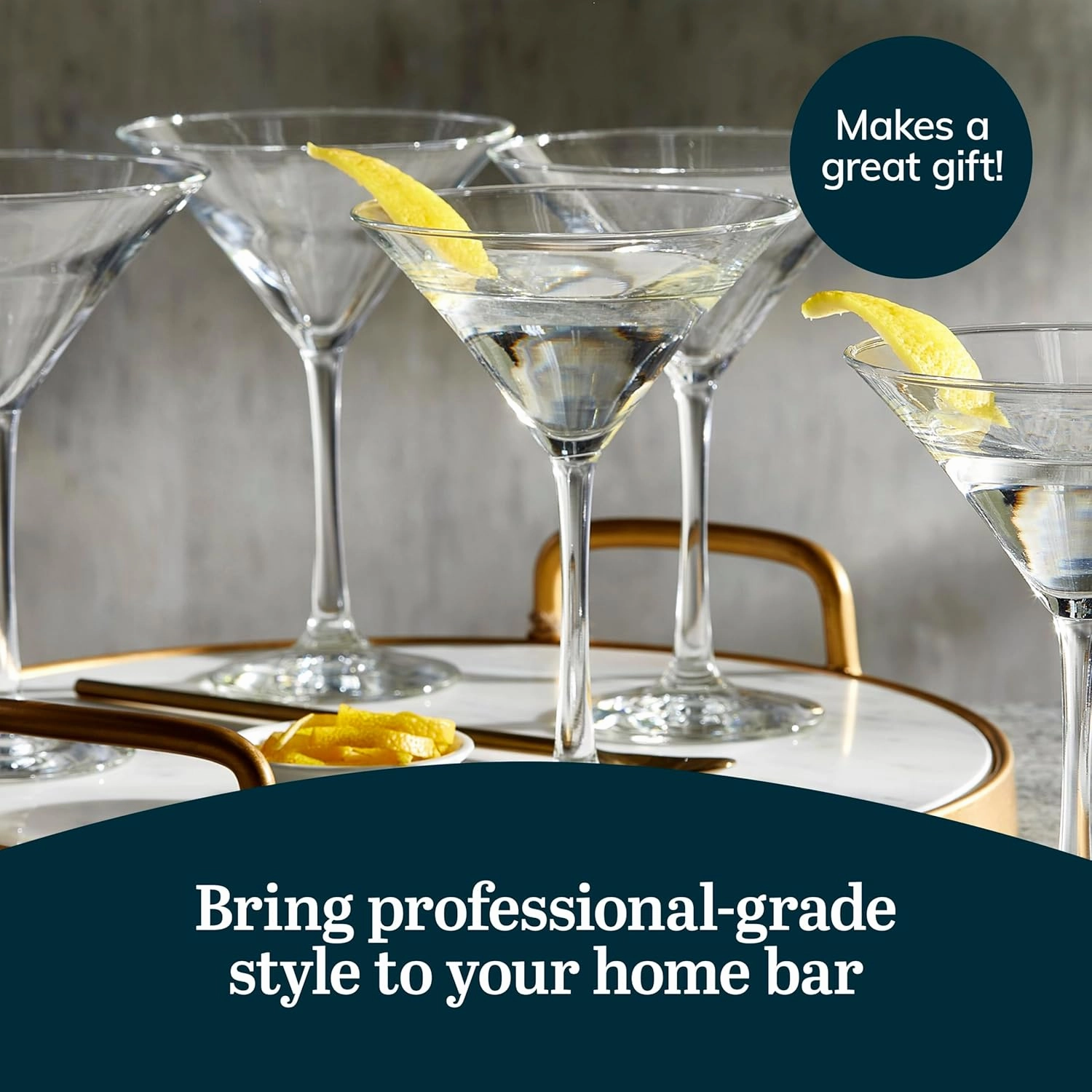 Libbey Entertaining Essentials Martini Glasses Set of 6, Dishwasher Safe Martini Set, Tall Stem Martini Glasses for Parties and More