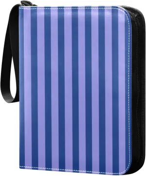 Light Blue Navy Stripes Card Binder 4 Pocket Trading Card Album Fits 400 Sports/Game Cards, PU Cover 3 Ring Card Collection with 50 Removable Sleeves