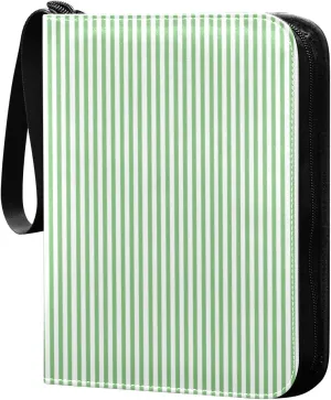 Light Green White Stripes Card Binder 4 Pocket Trading Card Album Fits 400 Sports/Game Cards, PU Cover 3 Ring Card Collection with 50 Removable Sleeves