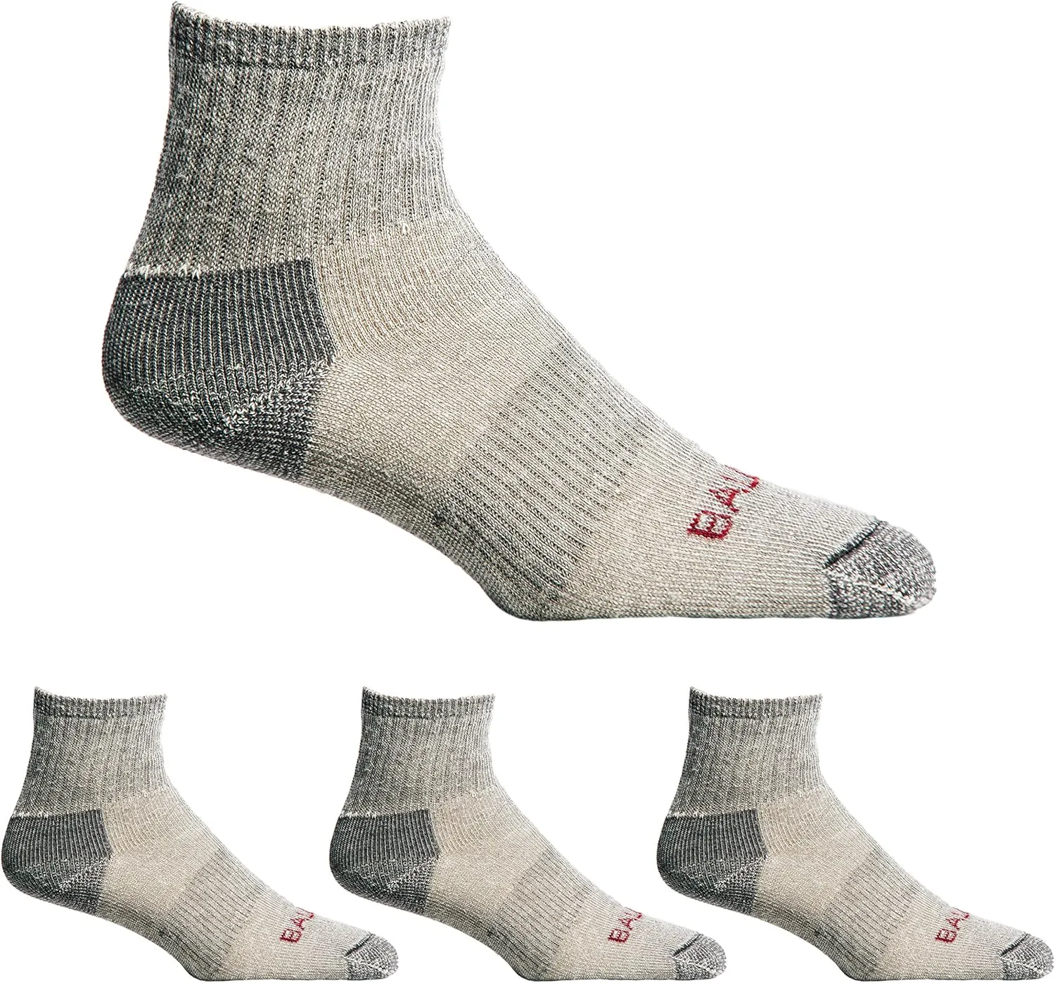 Lightweight 80% Merino Wool All Season Quarter Hiking Socks - 4 Pairs for Men and Women (Lunar Gray, L (Fits Men's Shoe 9-12, Women's 10-12))