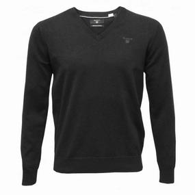 Lightweight Cotton V-Neck Sweater, Dark Charcoal Melange