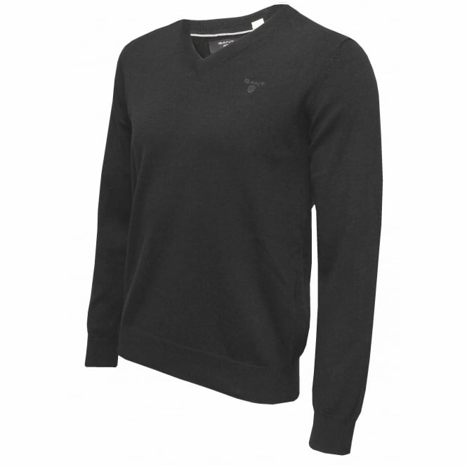 Lightweight Cotton V-Neck Sweater, Dark Charcoal Melange
