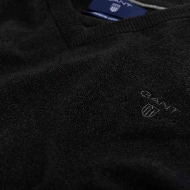 Lightweight Cotton V-Neck Sweater, Dark Charcoal Melange