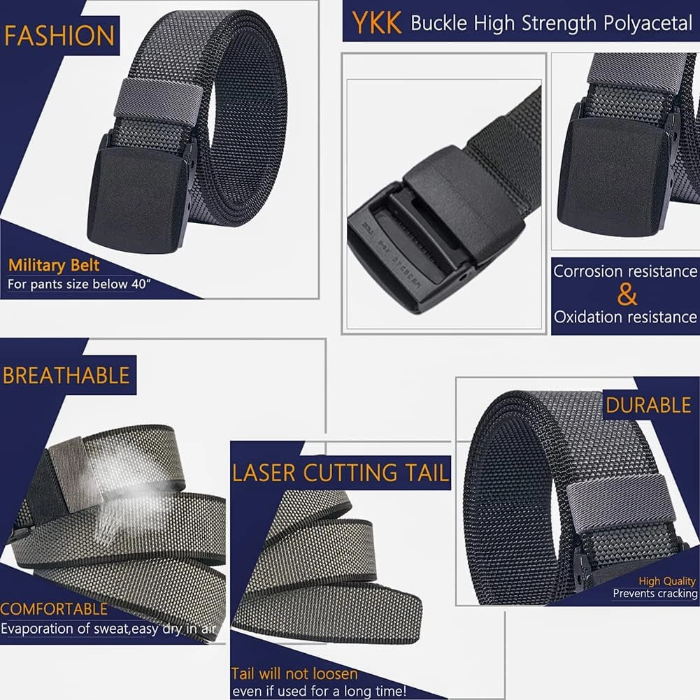 LionVII Mens Casual Belts Web - 2 Colors in 1 Reversible with YKK Plastic Buckle - Adjustable Trim to Fit 27-49" Waist