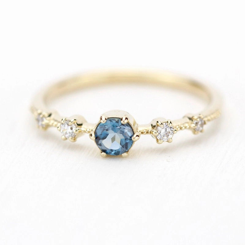 London blue topaz engagement ring unique, blue topaz and diamonds ring