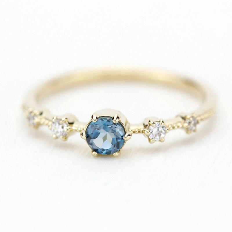 London blue topaz engagement ring unique, blue topaz and diamonds ring