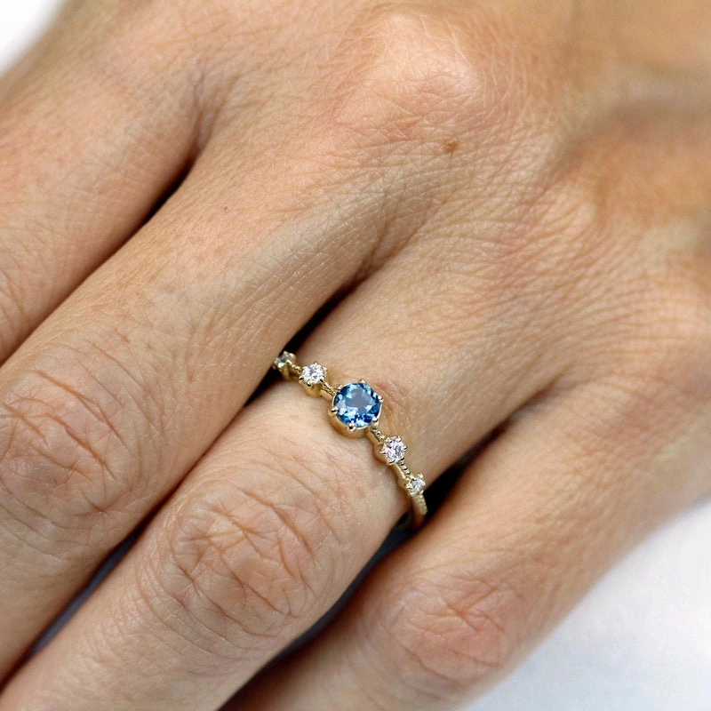 London blue topaz engagement ring unique, blue topaz and diamonds ring