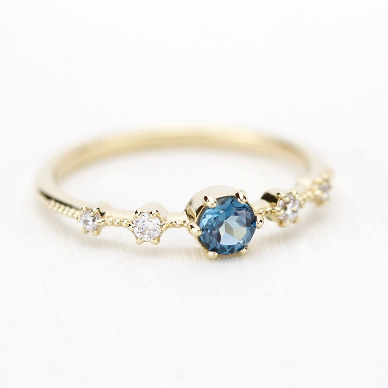 London blue topaz engagement ring unique, blue topaz and diamonds ring