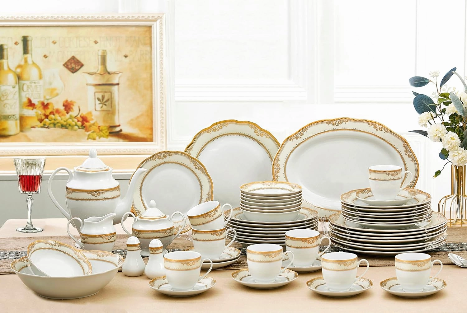 Lorenzo Import Isabella 57-Piece Wavy Porcelain Dinnerware Set