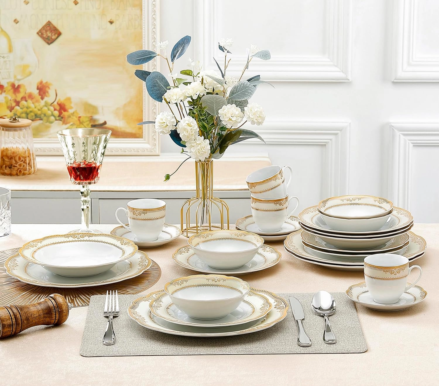Lorenzo Import Isabella 57-Piece Wavy Porcelain Dinnerware Set