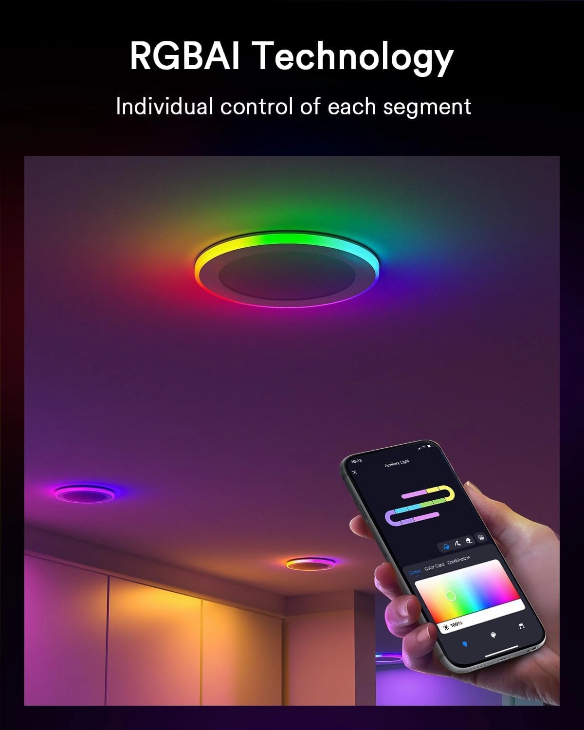 Lumary RGBAI Smart Recessed Lighting 6 Inch with Gradient Accent and Night Ring, 13W 1000LM Wi-Fi LED Recessed Lights, LED Downlight Compatible with Alexa/Google Assistant/Siri, 4PCS