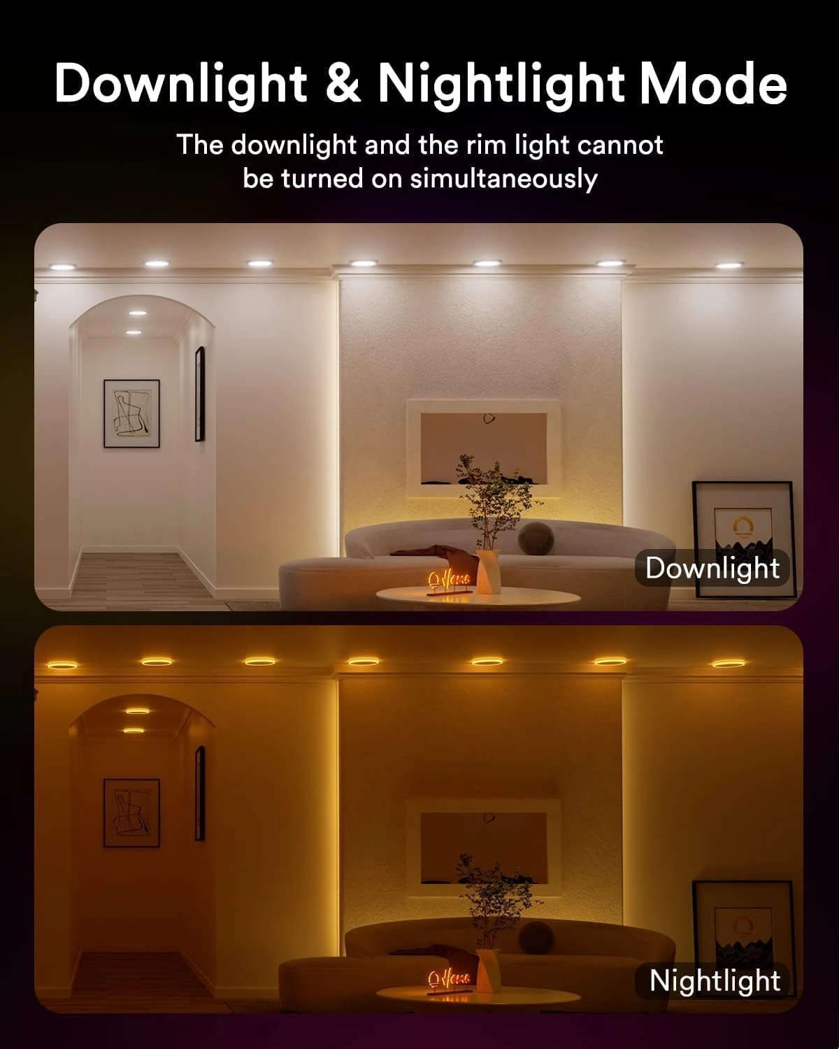Lumary RGBAI Smart Recessed Lighting 6 Inch with Gradient Accent and Night Ring, 13W 1000LM Wi-Fi LED Recessed Lights, LED Downlight Compatible with Alexa/Google Assistant/Siri, 4PCS