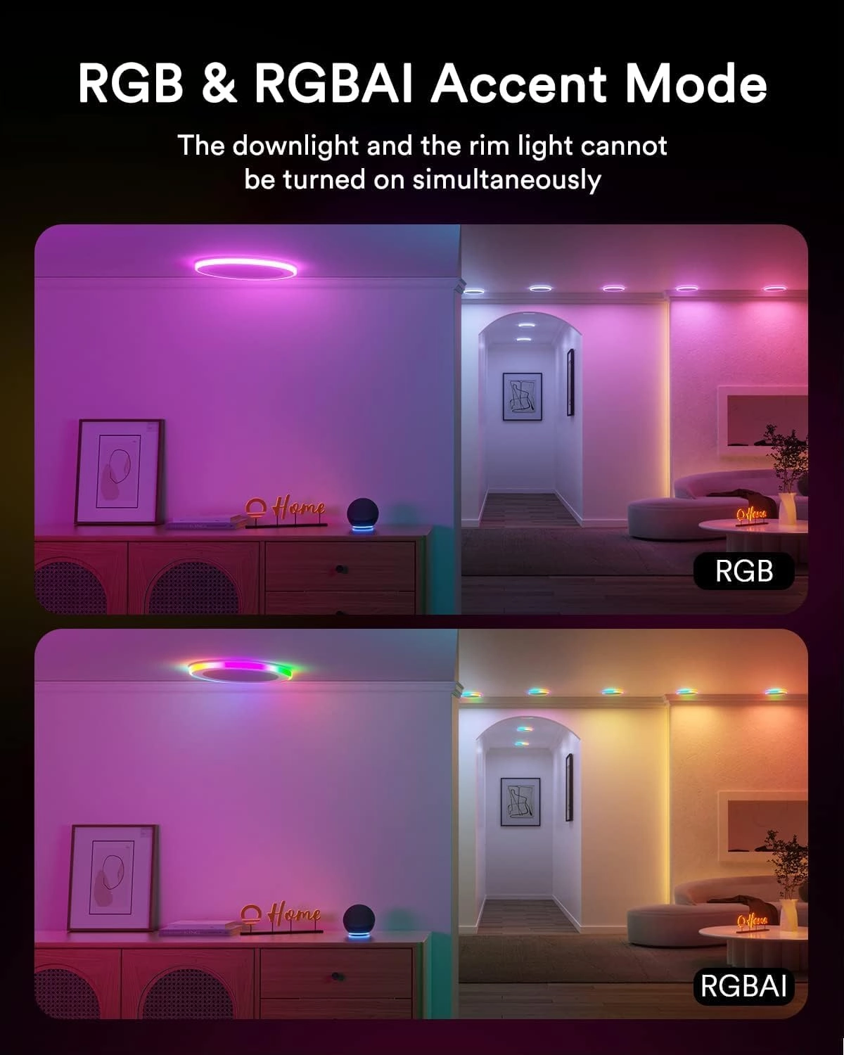 Lumary RGBAI Smart Recessed Lighting 6 Inch with Gradient Accent and Night Ring, 13W 1000LM Wi-Fi LED Recessed Lights, LED Downlight Compatible with Alexa/Google Assistant/Siri, 4PCS
