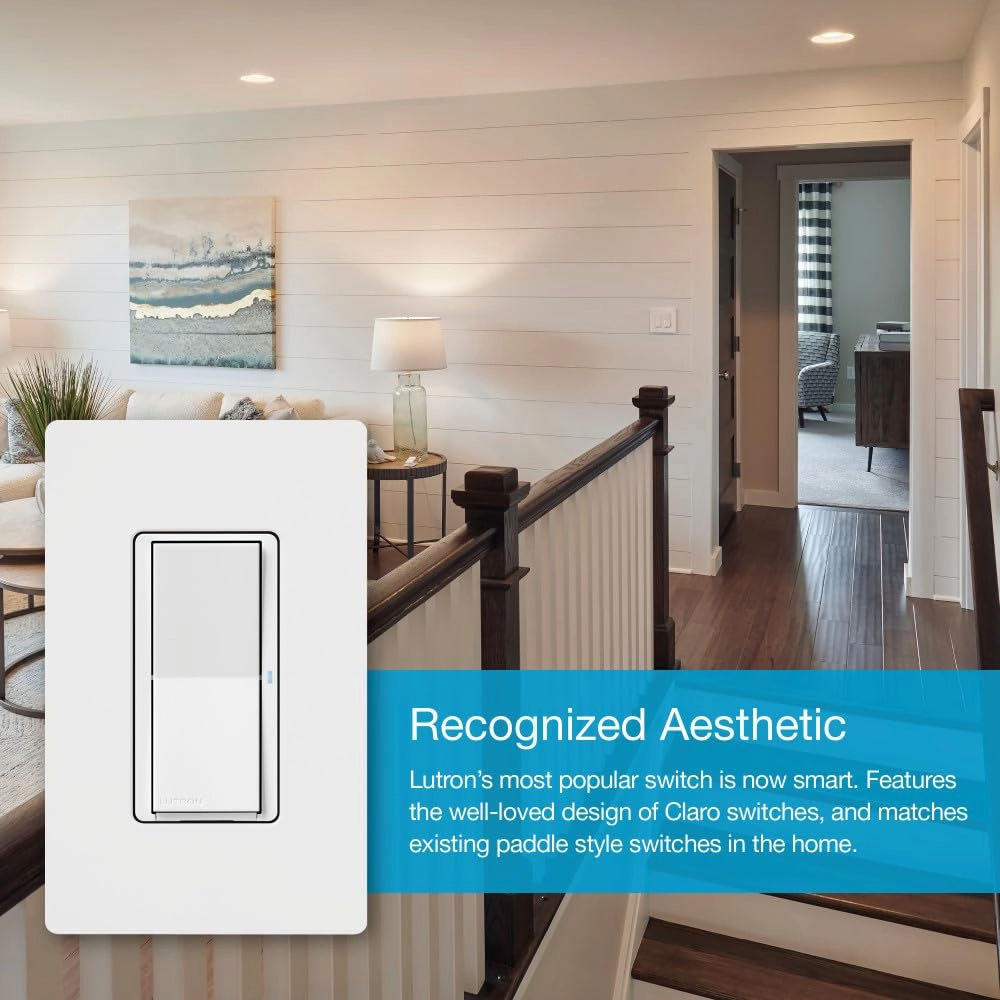 Lutron Claro Smart Switch for Caseta Smart Lighting (Lutron Smart Hub Required), for LED Lights and Fans, 5 Amp, Single-Pole/3-Way, Neutral Required, DVRF-5NS-BL, Black