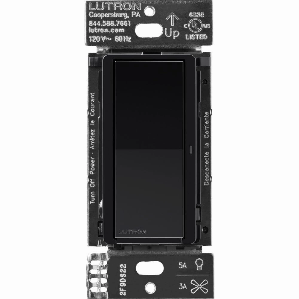 Lutron Claro Smart Switch for Caseta Smart Lighting (Lutron Smart Hub Required), for LED Lights and Fans, 5 Amp, Single-Pole/3-Way, Neutral Required, DVRF-5NS-BL, Black