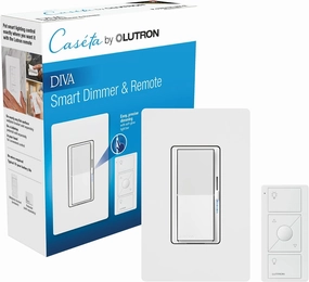 Lutron Diva Smart Dimmer Switch with Wallplate and Pico Smart Remote for Caseta Smart Lighting, Works w/ Alexa, Apple Homekit, Google Home (Hub Required), No Neutral Required, White