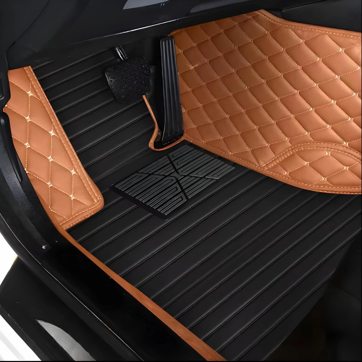 Luxury Leather Car Floor Mats for 2009-2016 Hyundai Genesis Coupe- All-Weather, Easy to Clean, Premium Interior Protection (Beige Black Combination)