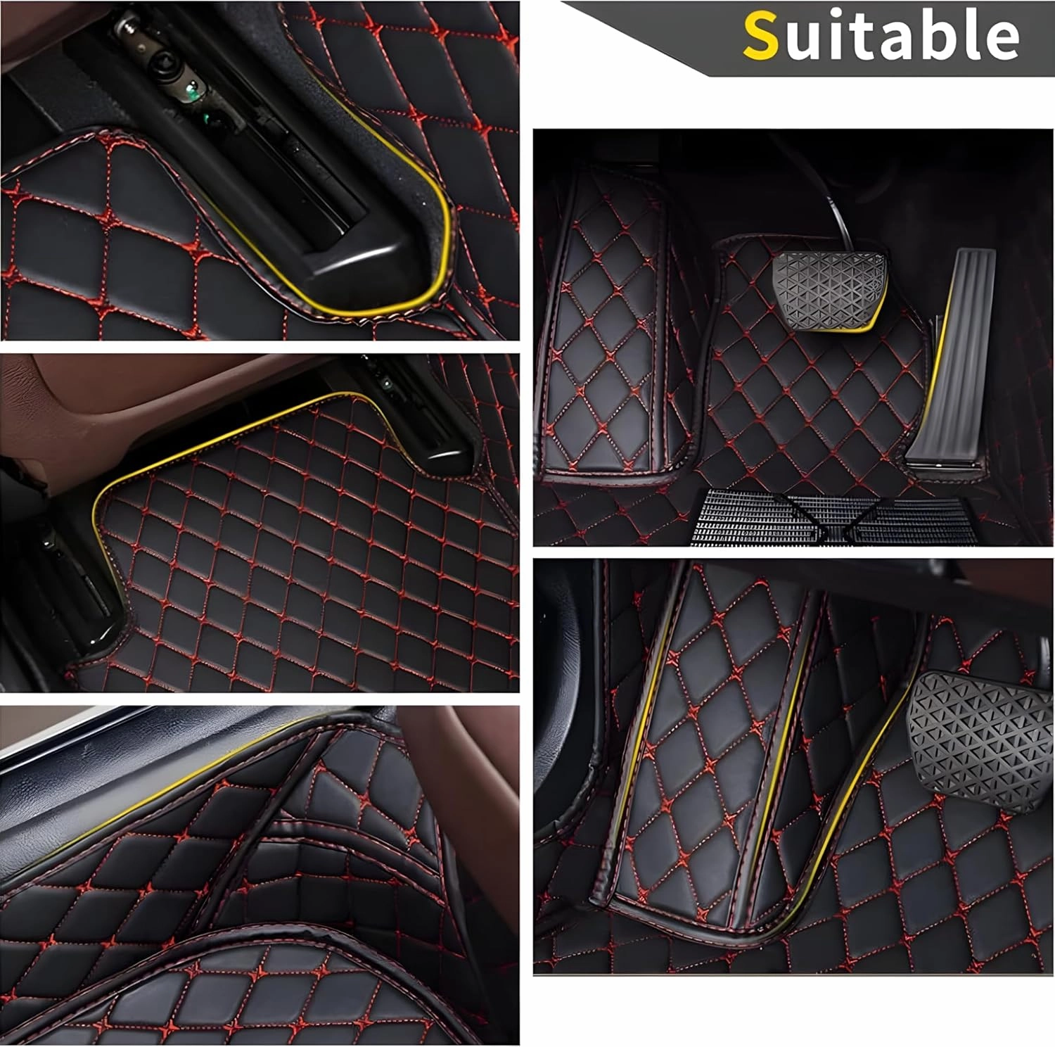 Luxury Leather Car Floor Mats for 2009-2016 Hyundai Genesis Coupe- All-Weather, Easy to Clean, Premium Interior Protection (Beige Black Combination)