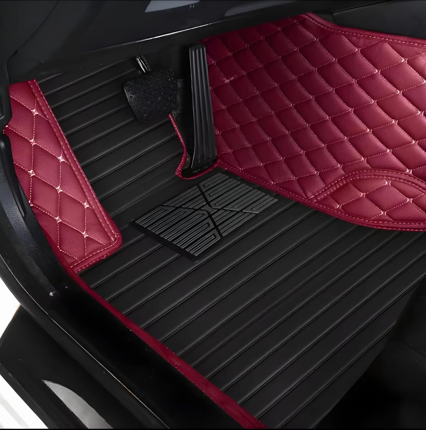 Luxury Leather Car Floor Mats for 2009-2016 Hyundai Genesis Coupe- All-Weather, Easy to Clean, Premium Interior Protection (Beige Black Combination)