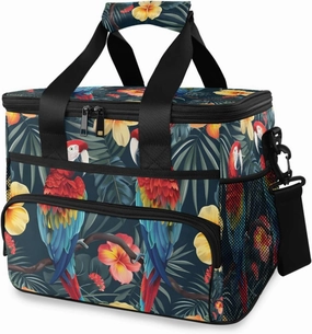 Macaws Flowers Cooler Bag Insulated Cooler Soft Sided Cooler 24 Can Portable Picnic Bag Large Leakproof Lunch Bag Box for Beach Grocery Camping Travel Car Men Women