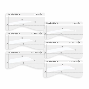 MADLUVV Eyebrow Shaper Stencils, Reusable Brow Mapping Template for PMU Professionals, Semi-Permanent Makeup Mapping, 6 Stencils (3 Stencil Shapes in Both Petite and Regular Sizes) - Straight Up Set