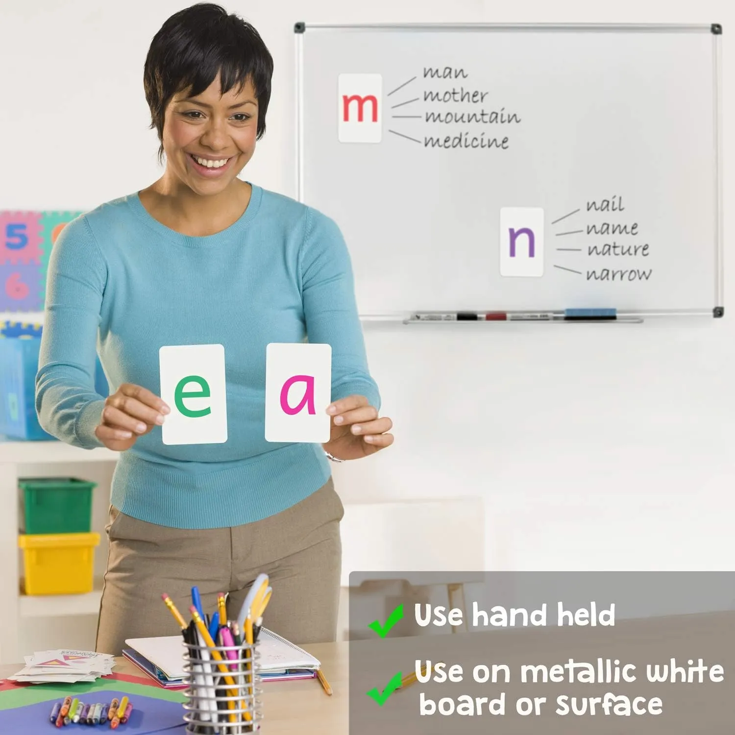 Magnetic Big Alphabet ABC Flash Cards - 36 Sturdy Lowercase Large Letters(3 Sets of Vowels) - for Classroom Teachers, Homeschool, ESL, Kids and Adults