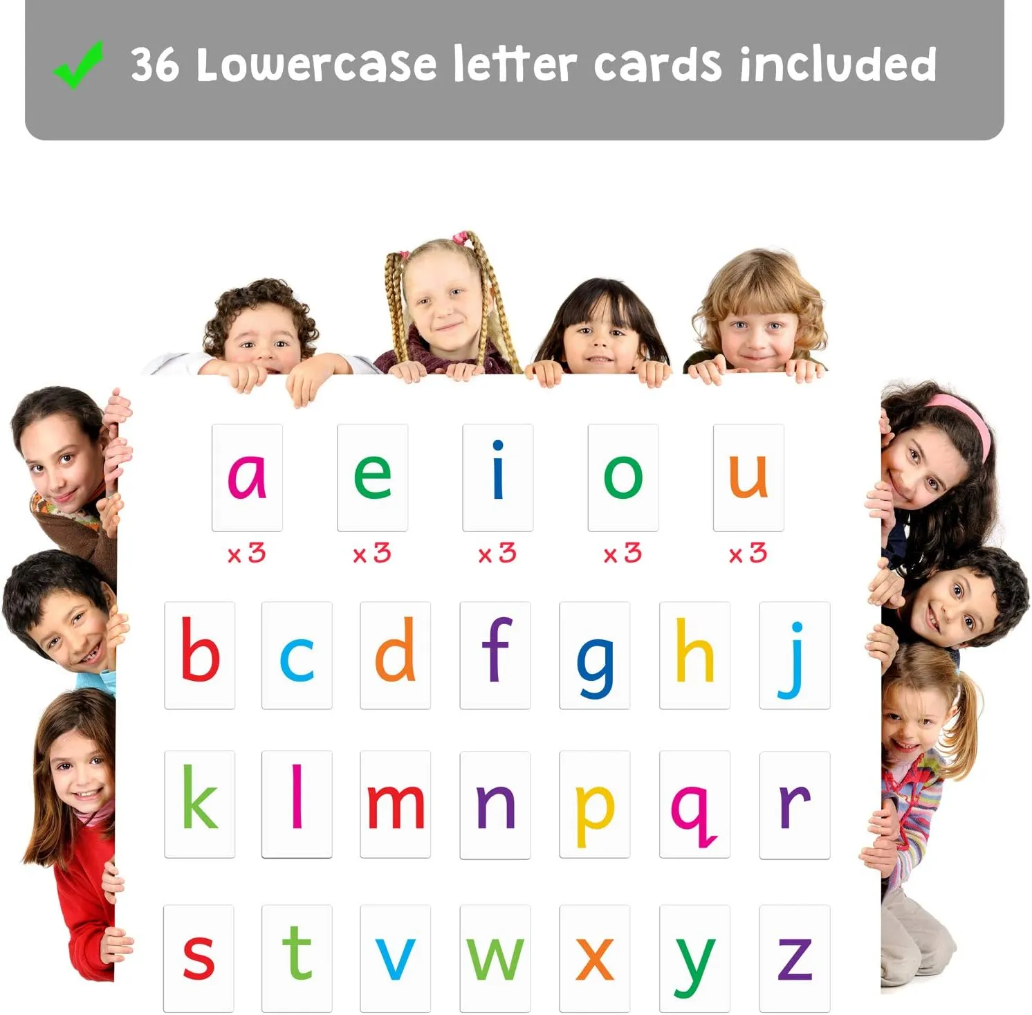 Magnetic Big Alphabet ABC Flash Cards - 36 Sturdy Lowercase Large Letters(3 Sets of Vowels) - for Classroom Teachers, Homeschool, ESL, Kids and Adults