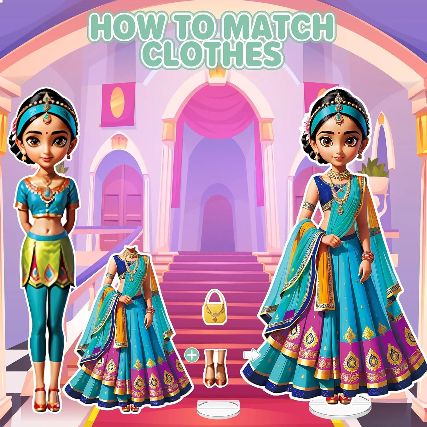 Magnetic Dress Up Dolls for Girls - Princess Magnet Paper Dolls Book with 3D City Buildings - Travel Car Trip Quiet Book Game Toys Easter Birthday Gifts for Kids Toddlers Ages 3 4 5 6 7(Style E)