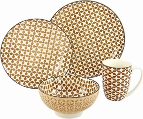 Mandala Crockery Set 4-Piece Stoneware Brown