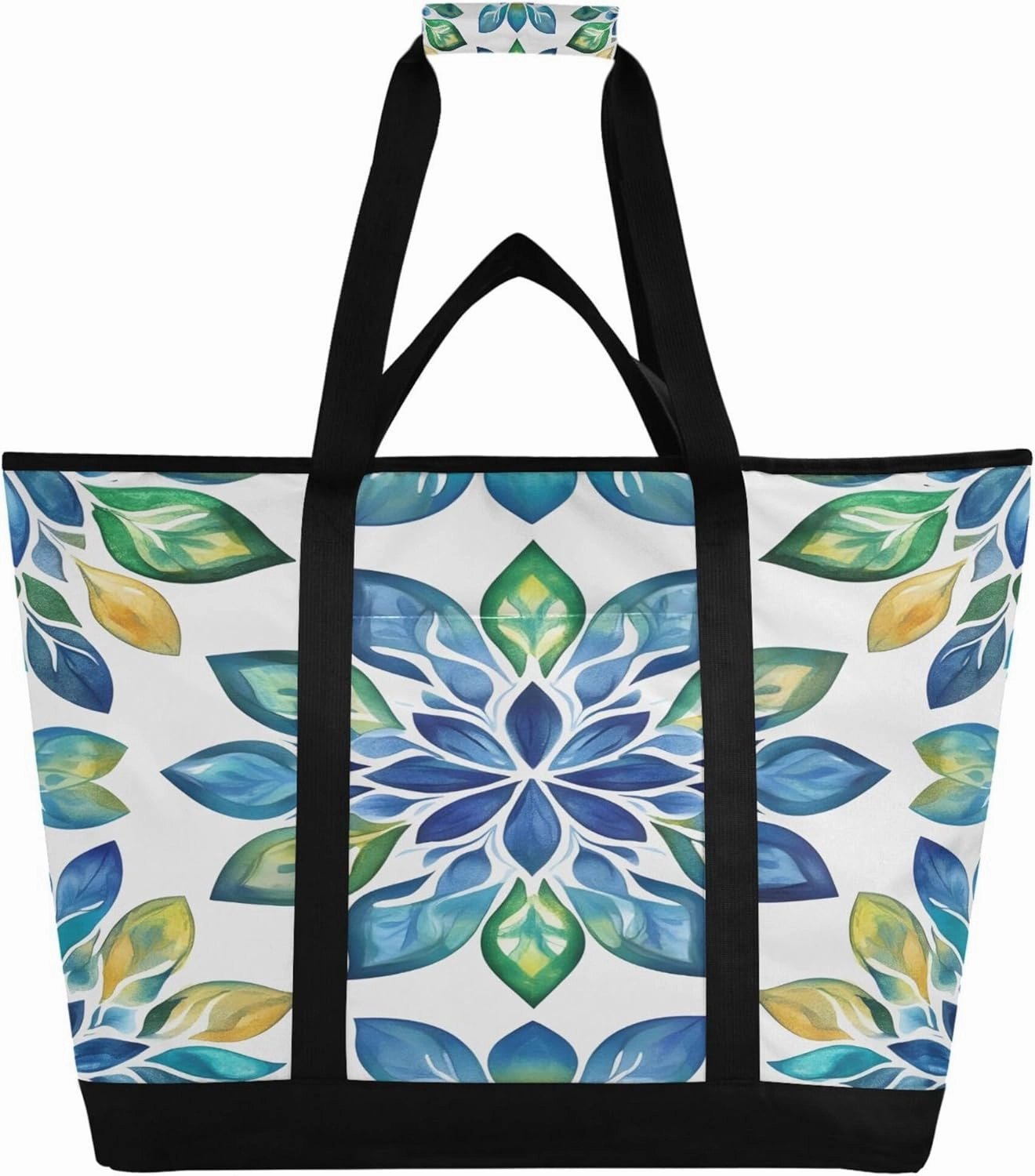 Mandala Reusable Insulated Cooler Bag with Ice Pack Compartment - Large 47L Waterproof Thermal Grocery Tote for Picnic Beach Camping Lunch Storage