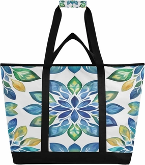 Mandala Reusable Insulated Cooler Bag with Ice Pack Compartment - Large 47L Waterproof Thermal Grocery Tote for Picnic Beach Camping Lunch Storage