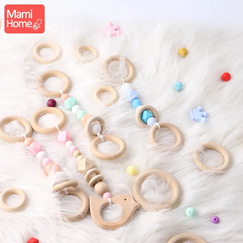 Maple Wooden Teething Rings Set: 10/5/3pcs for DIY Nursing Necklace, Baby Rattles, BPA-Free, Eco-Friendly
