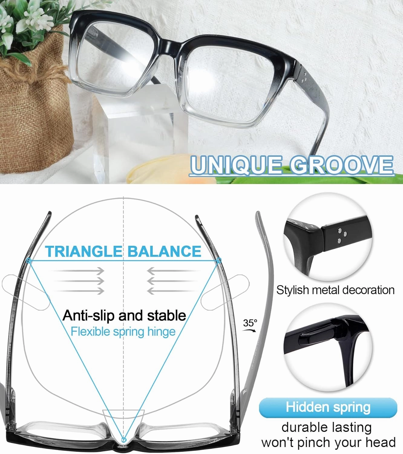 MARE AZZURO Oversized Reading Glasses Women Retro Square Readers 1.0 1.25 1.5 1.75 2.0 2.25 2.5 2.75 3.0 3.5 (Black clear, 1.00)